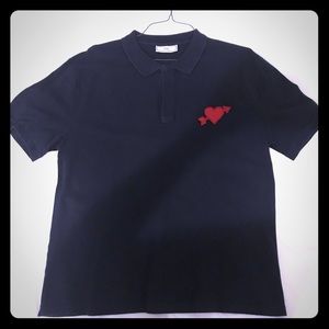 Ami Mens Short Sleeve Polo Shirt Heart Patch Navy